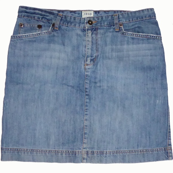 VINTAGE WOMENS DENIM SKIRT IZOD FADE BLUE 5-POCKET STYLE 19" LONG 12 L - Picture 1 of 6